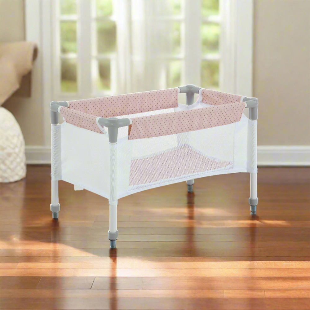 Teamson Kids Olivia's Little World 3 in 1 Pink and Grey Polka Dots Doll Nursery Set Image 6