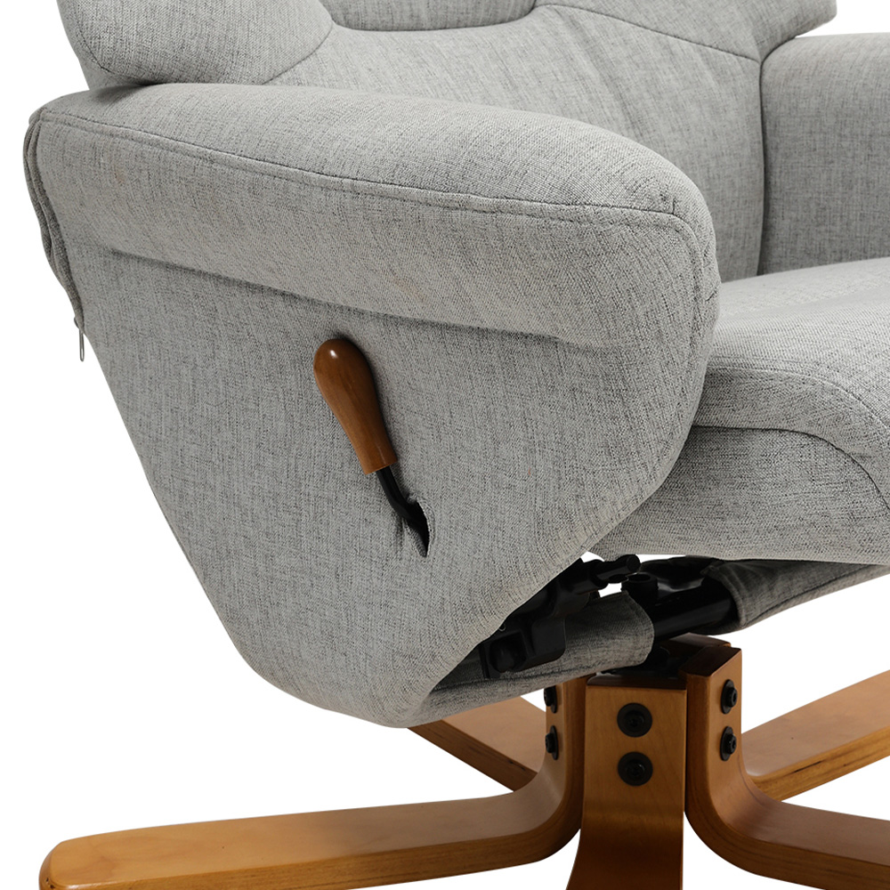 Living and Home Light Grey Linen Duck Foot Base Swivel Recliner with Ottoman Image 6