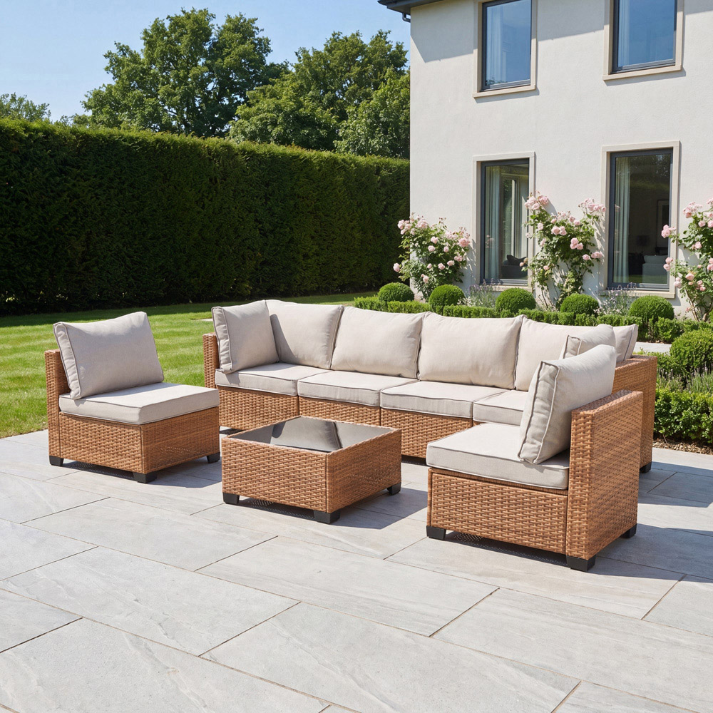 Artemis Home Saviano 6 Seater Cream and Tan Rattan Modular Conversation Set Image 3