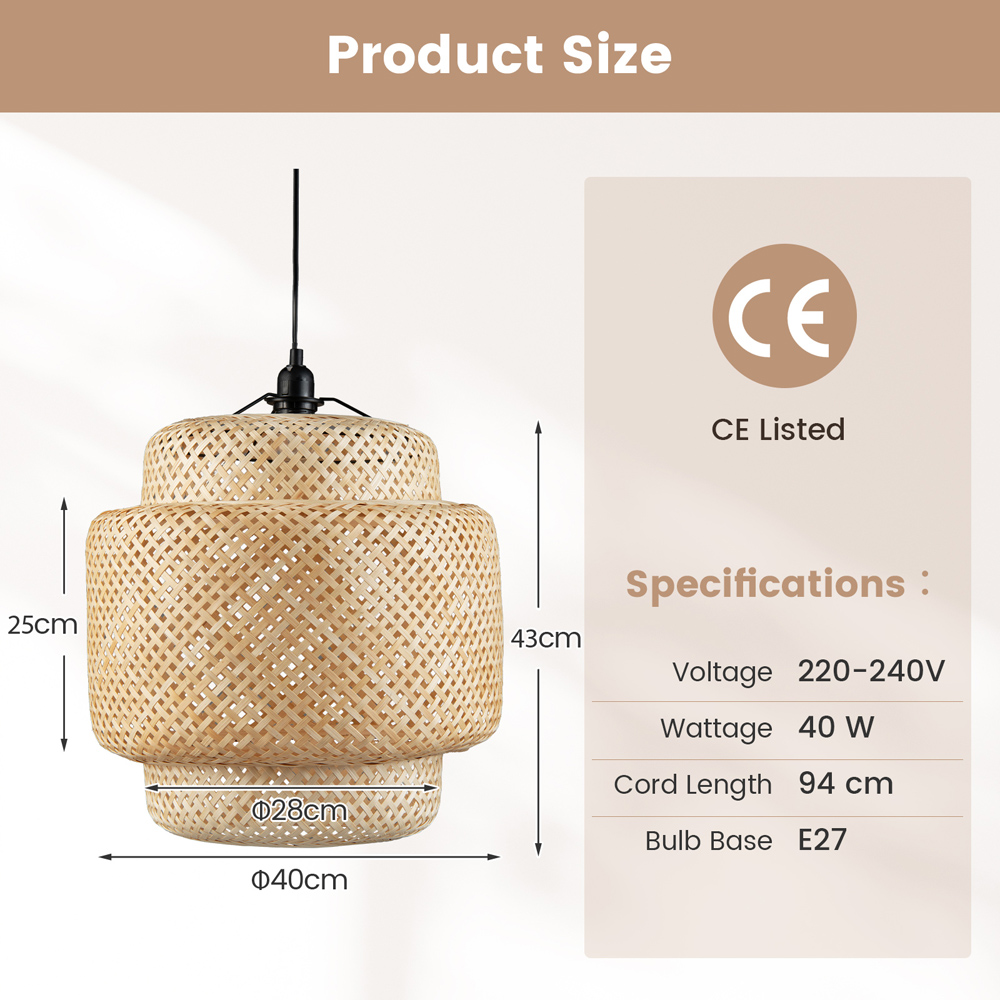 Costway Bamboo Pendant Light with Lampshade Image 9