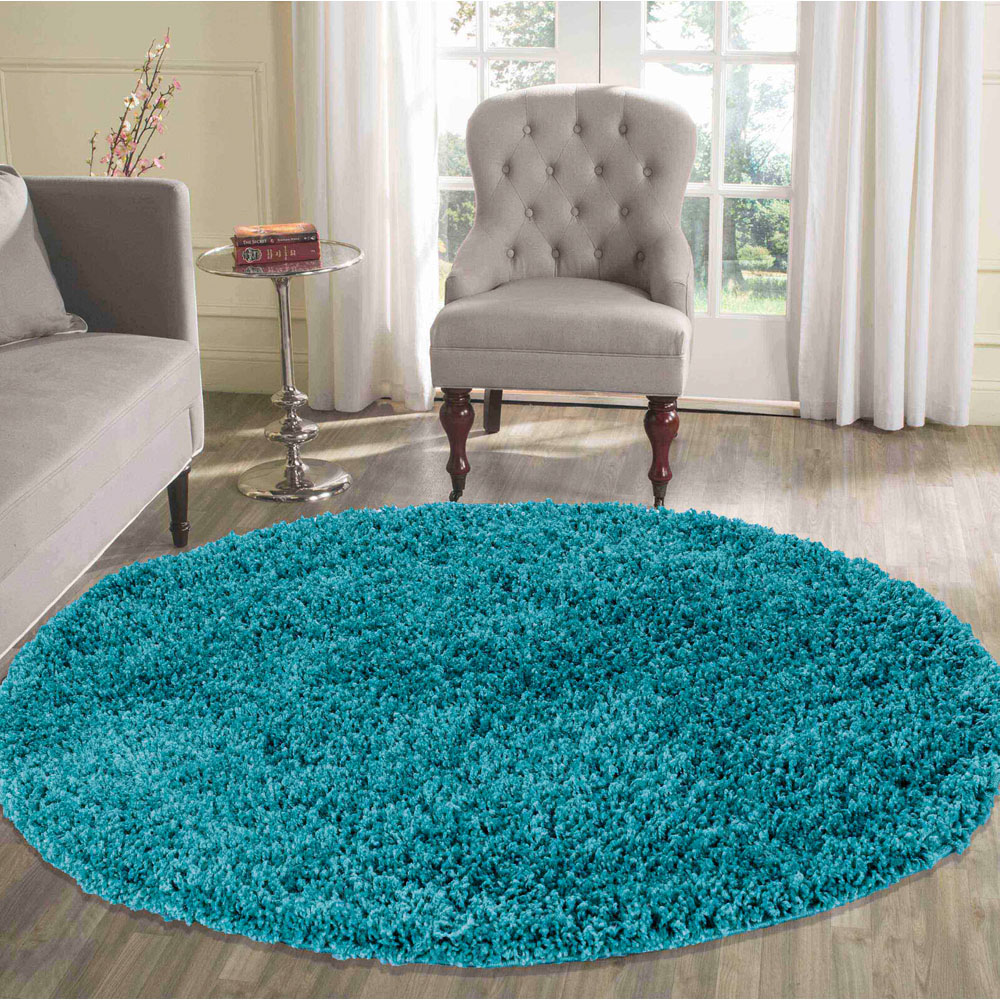 Desire Rugs Oxford Teal Plain Round Shaggy Rug 120 x 120cm Image 2