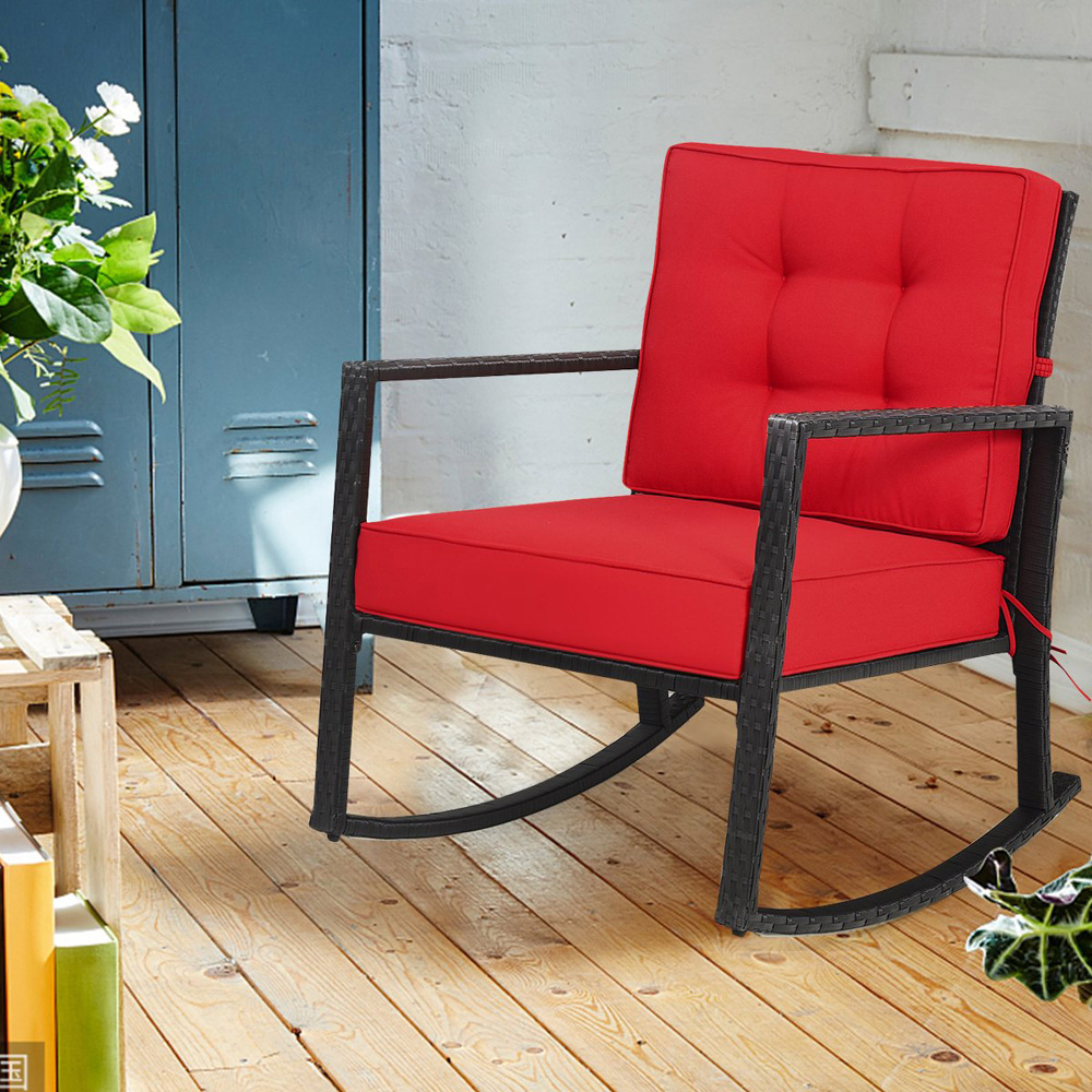 Costway Red Outdoor Wicker Rocking Chair Image 6