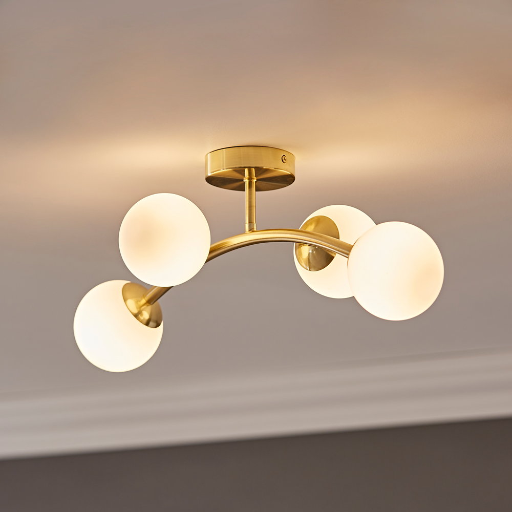 ValueLights Jas Gold 4 Way Opal White Frosted Glass Globe Shade LED Ceiling Light Image 6