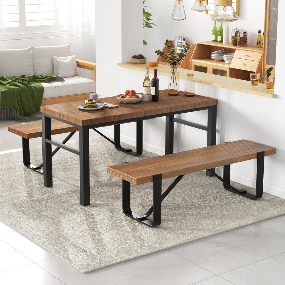 Costway Natural Metal Long Hallway Bench Image 4