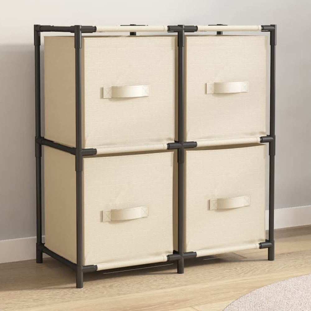 vidaXL Cream Steel Storage Cabinet with 4 Fabric Basket Image 1