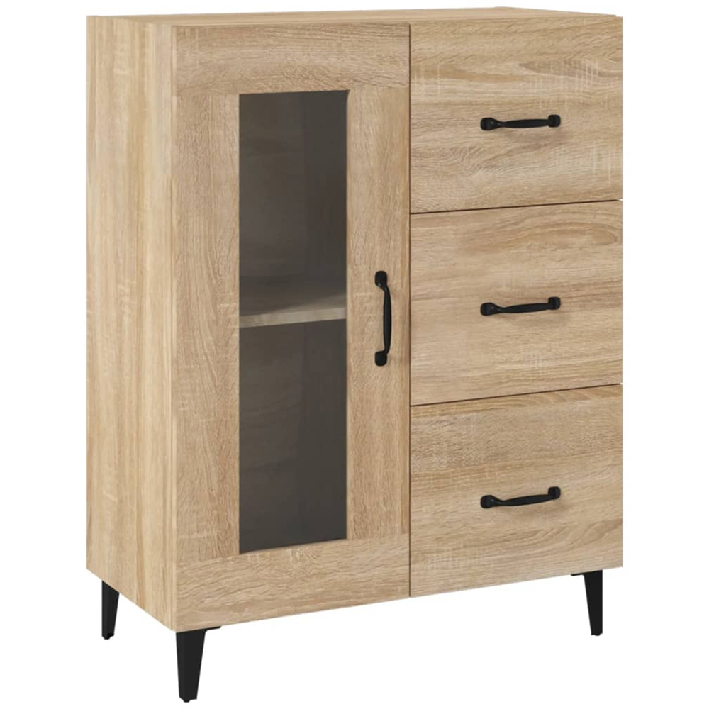vidaXL Single Glass Door 3 Drawer Sonoma Oak Sideboard Image 2