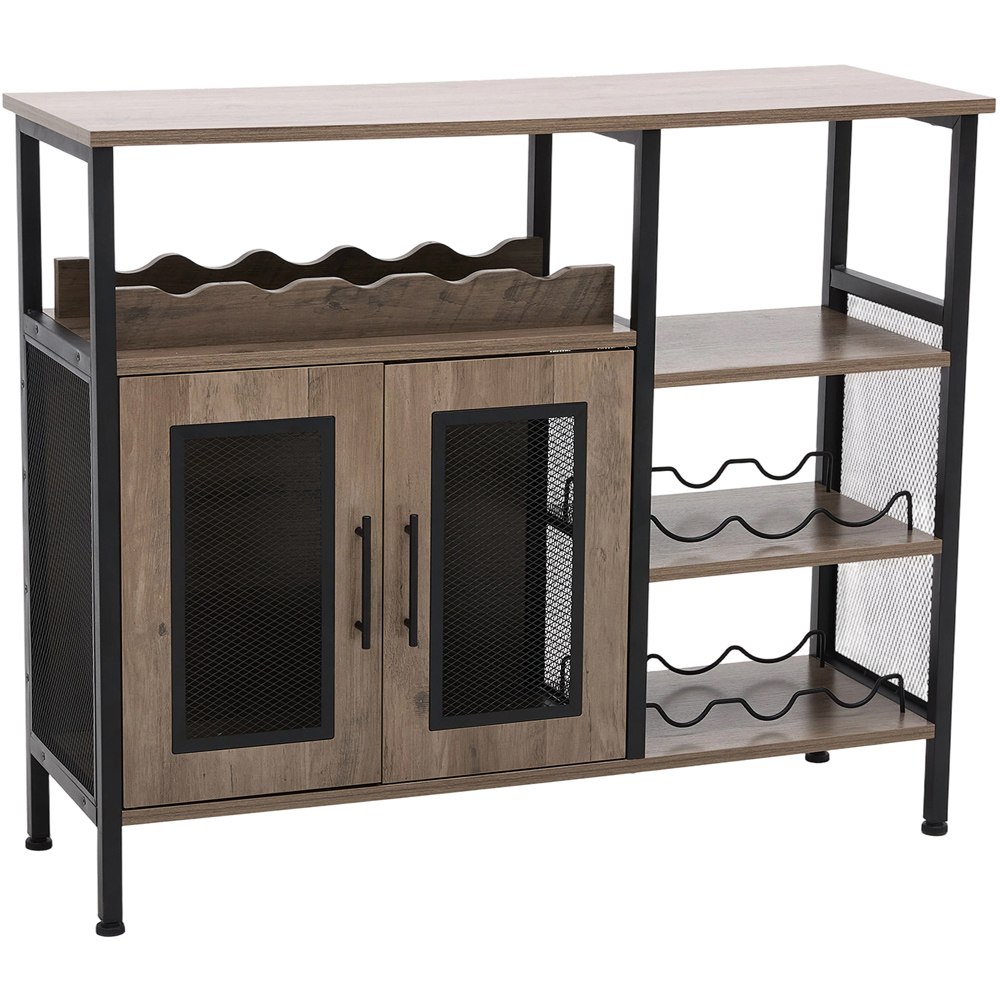 Living and Home 2 Door 3 Shelf Retro Grey Bar Cabinet with 5 Bottle Wine Rack Image 2