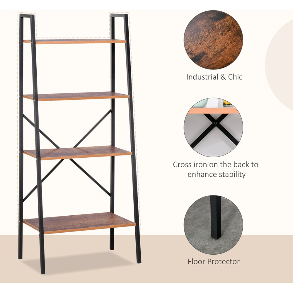 Portland 4 Shelf Vintage Black brown Ladder Bookcase Image 4