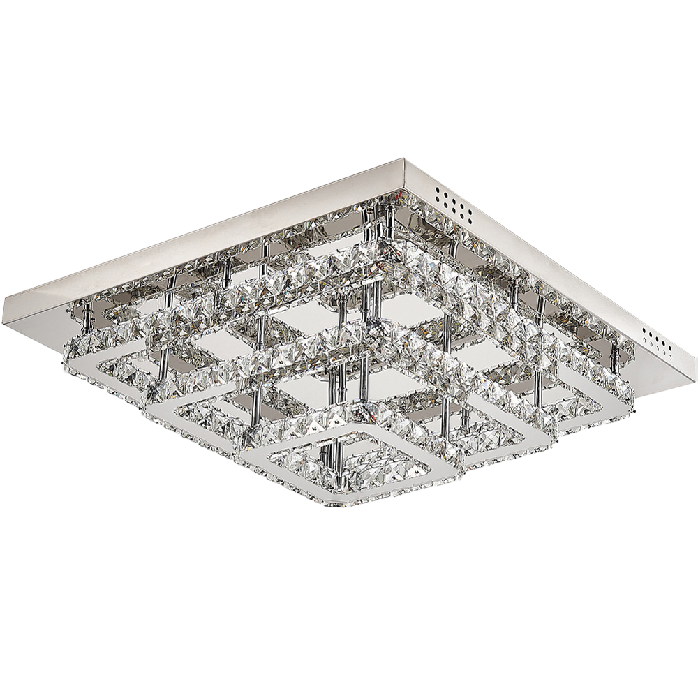Living and Home 28 inch Square Glamourous Cystal LED Ceiling Light Image 1