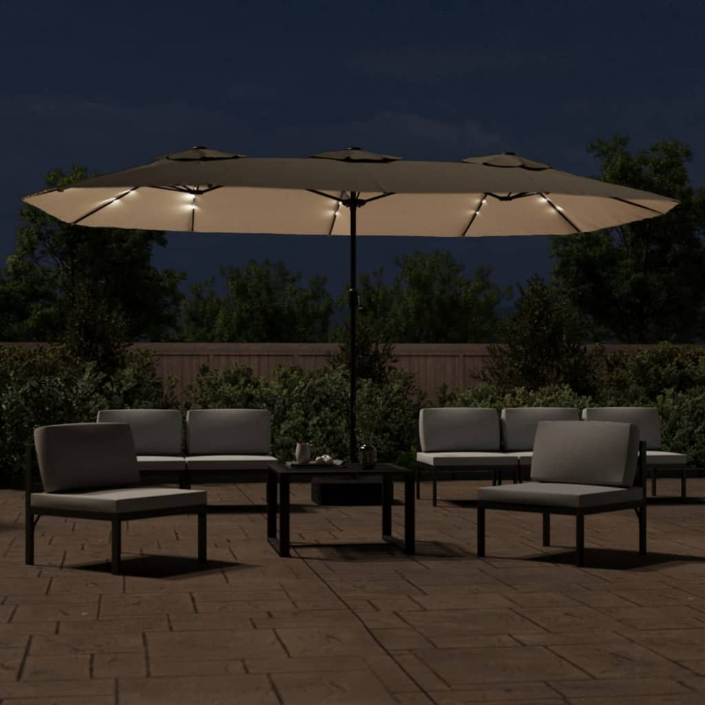 vidaXL Taupe LED Double Head Parasol 4.5 x 2.6m Image 2