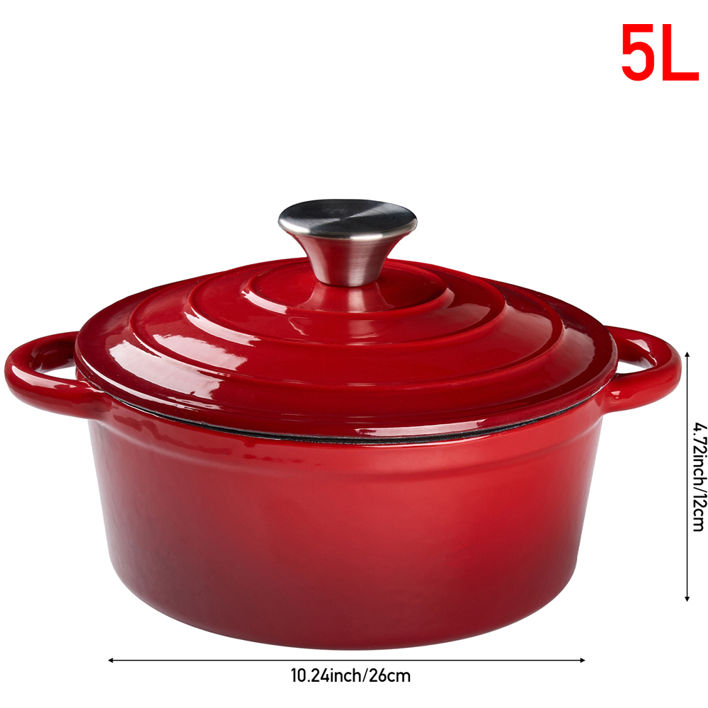 Living and Home 5L Red Cast Iron Enamel Dutch Oven with Lid Image 8