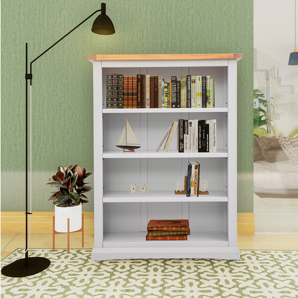 Loreo 4 Shelf Light Grey Wide Bookcase Image 8