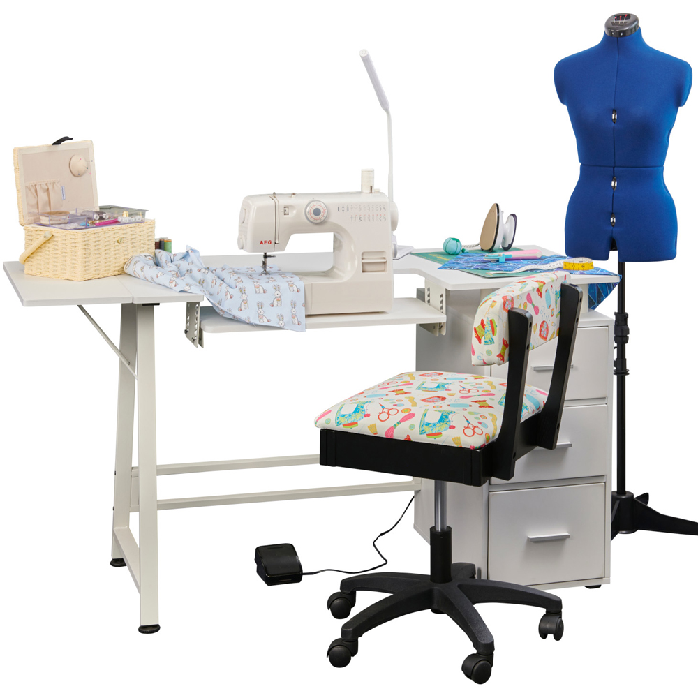 Sewing Online WC1011 3 Drawer White Large Sewing Table with Adjustable Platform Image 7