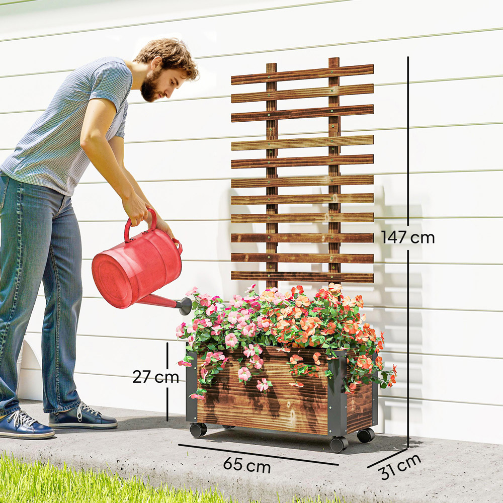 Outsunny Raised Garden Bed with Trellis and Wheels 147 x 65 x 37cm Image 9