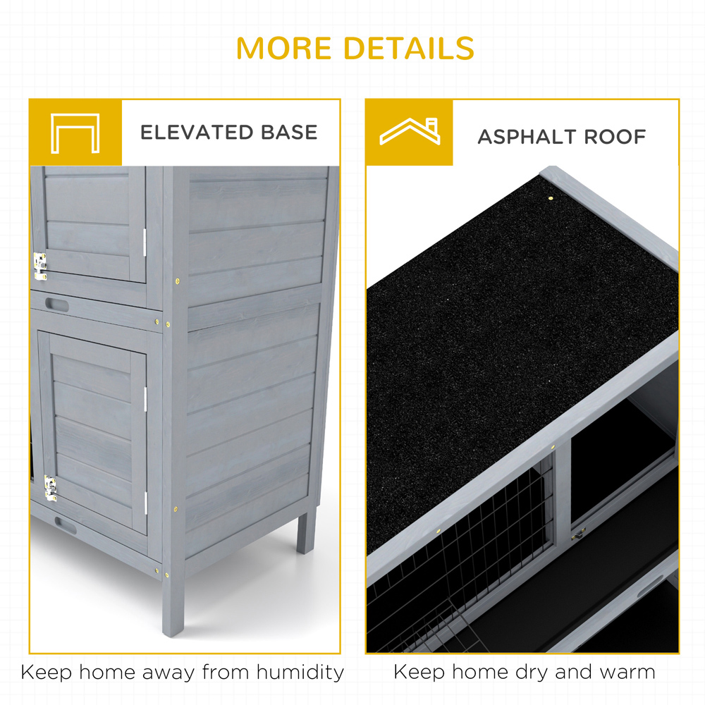 PawHut 2 Tier Grey Small Animal Pet Hutch with Sliding Tray Image 7