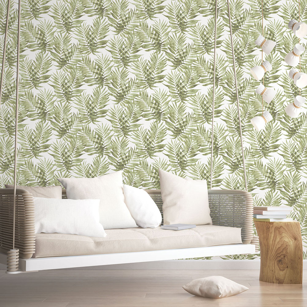 Galerie Organic Textured Leaf Green Wallpaper Image 2