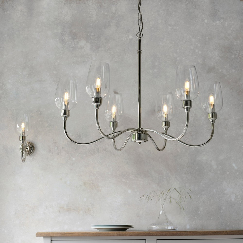 Merano Livorno Clear Glass Bright Nickel Plate Multi Arm Pendant Ceiling Light Image 6