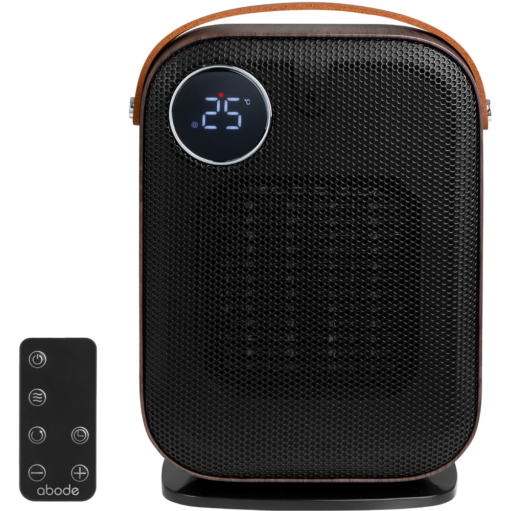 Abode ADTH1004 Black and Wood Grain Effect Ceramic Heater with Faux Leather Handle 1800W Image 3