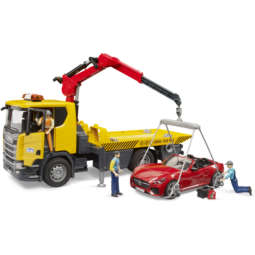 Bruder Scania Super 560R Light and Sound Tow Truck with Roadster Car Image 9