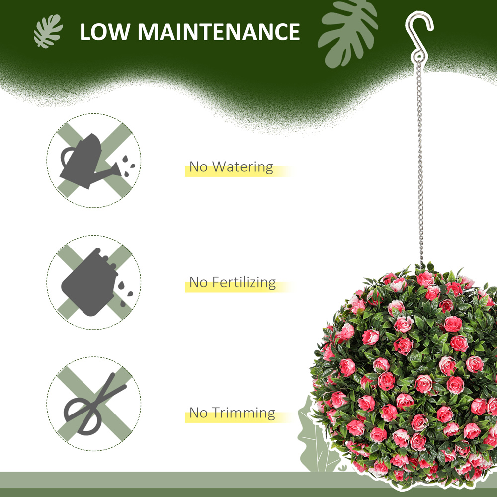 Portland Pink Rose Artificial Plant Hanging Topiary Ball 2 Pack Image 7