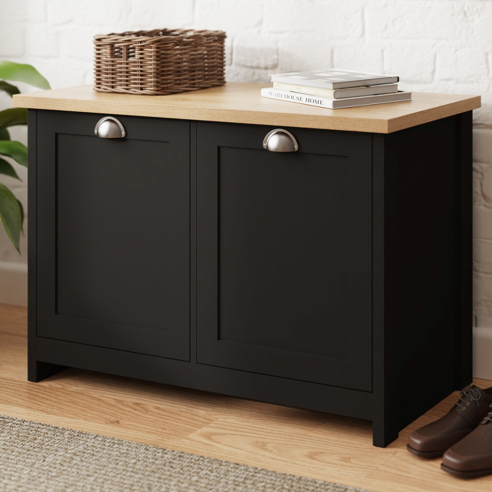 GFW Lancaster Black and Oak Shoe Storage Image 1