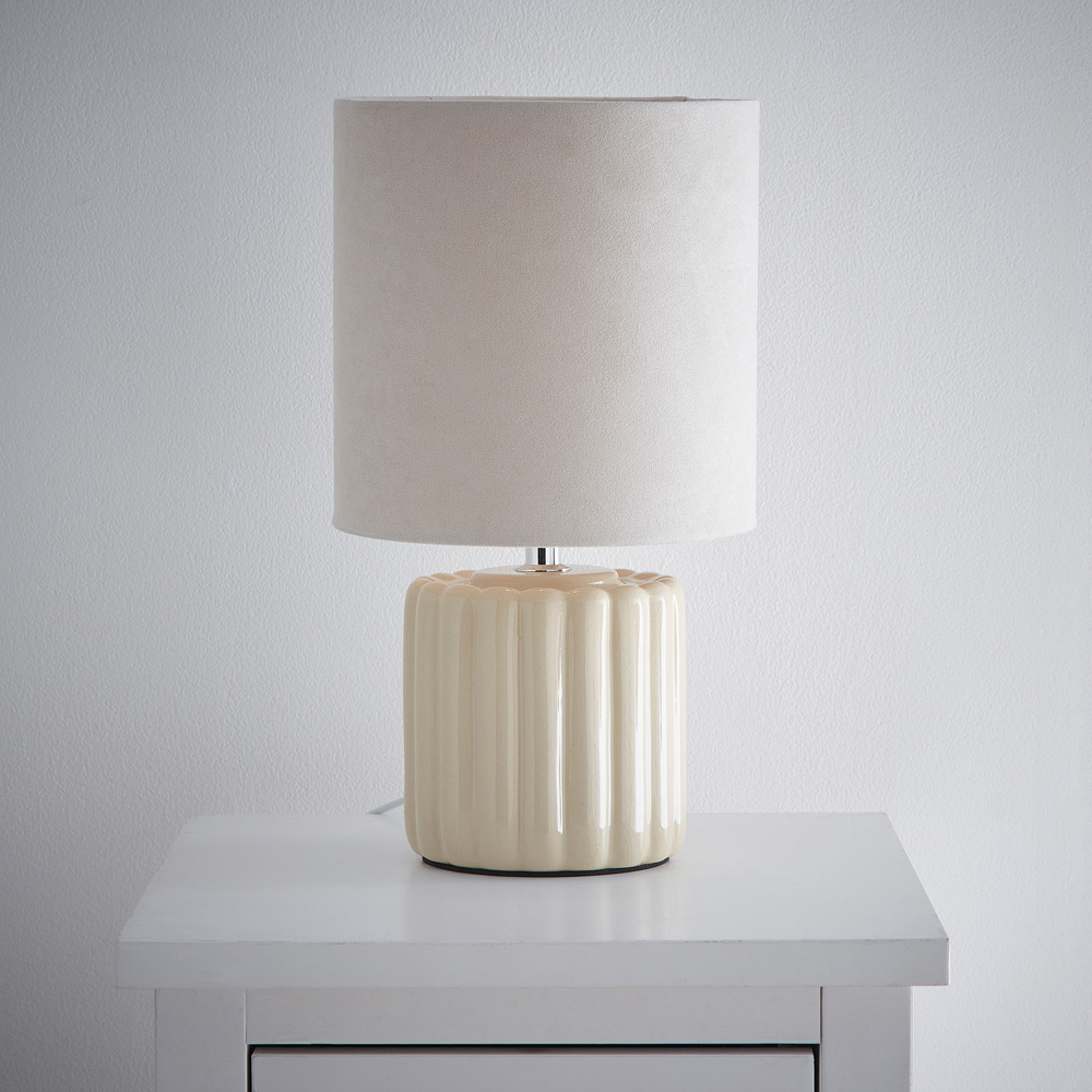 Kliving Zoe Cream Velvet Shade Ceramic Table Lamp Image 2