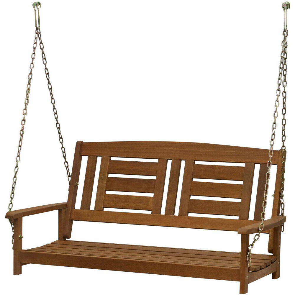 Walplus 2 Seater Natural Hardwood Hanging Porch Swing with Chain Image 2