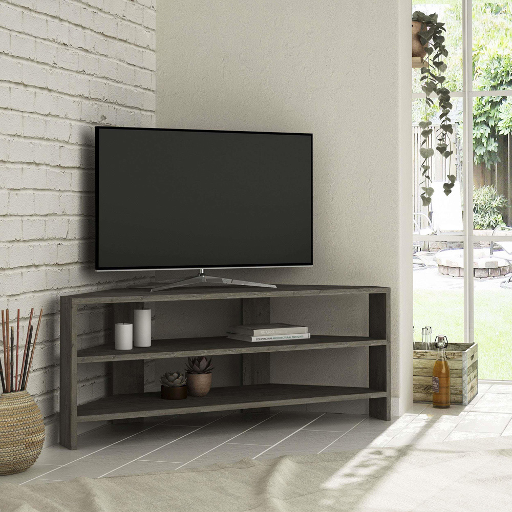 Decortie Thales 2 Shelf Dark Coffee Modern Corner TV Unit Image 4