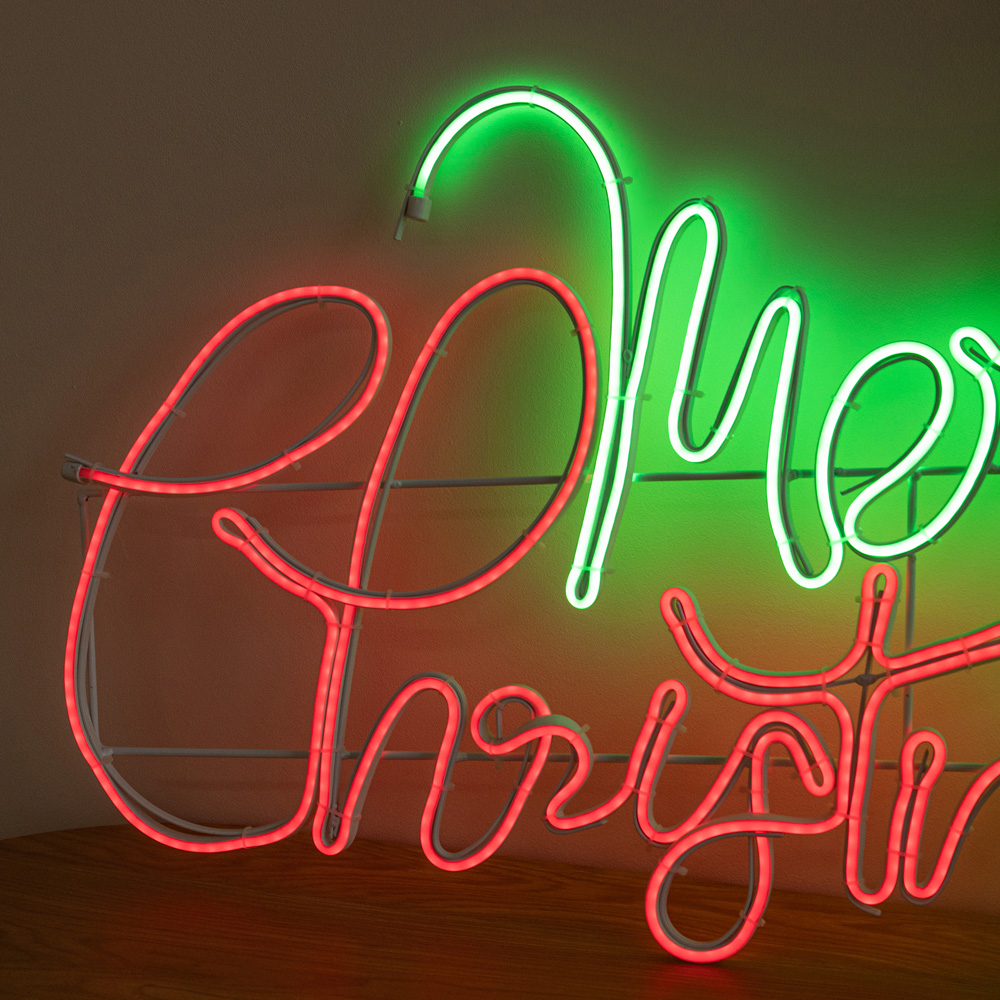 Samuel Alexander Multicolour LED Light-Up Neon Merry Christmas with Flashing Santa Hat Sign 94cm Image 7