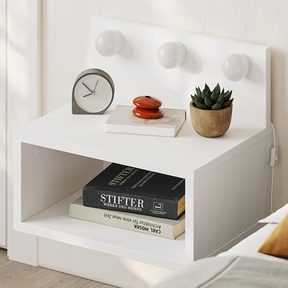Decortie Treo 2 Shelf White LED Wall-Mounted Bedside Table Image 1