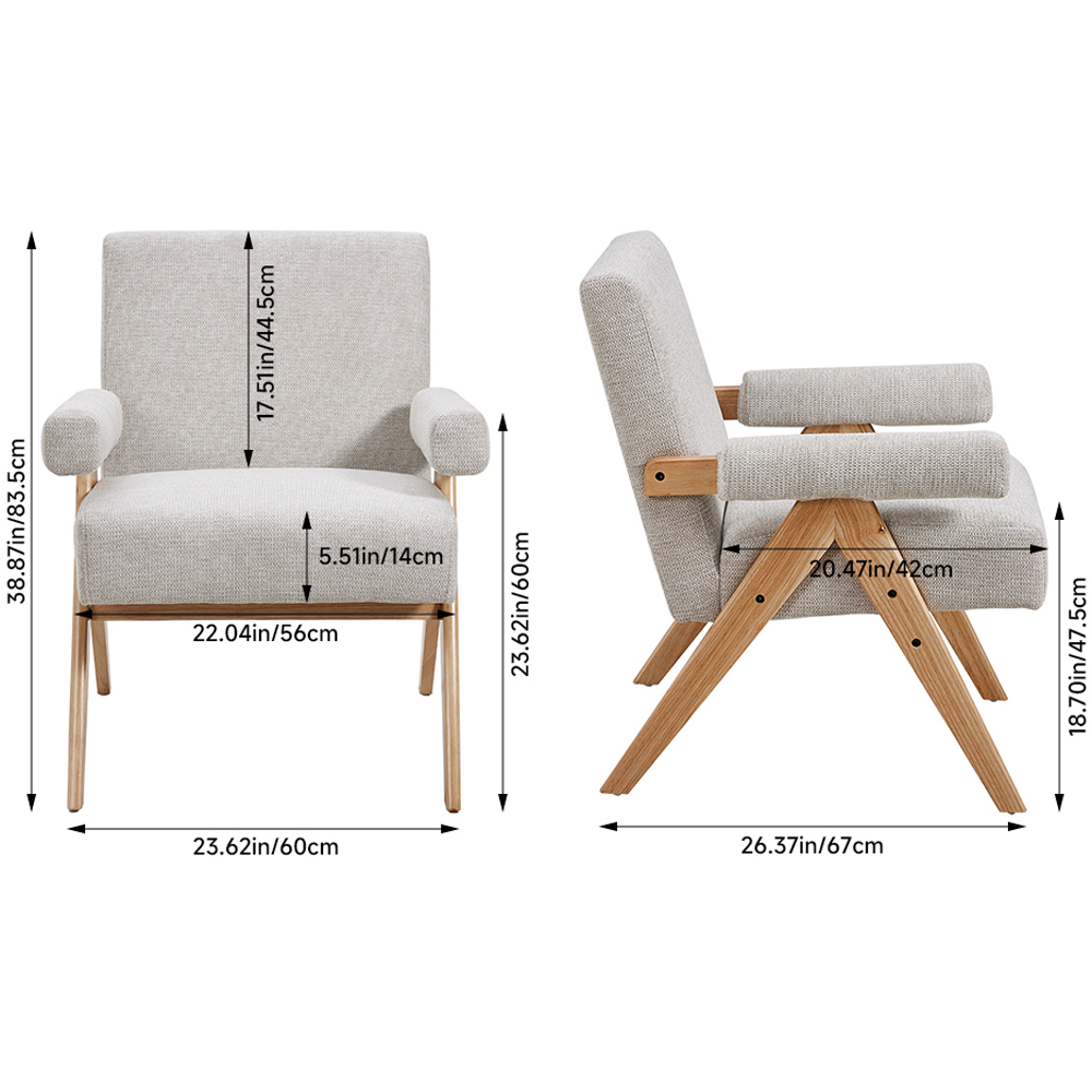Living and Home Beige Linen Upholstered Wooden Armchair Image 8