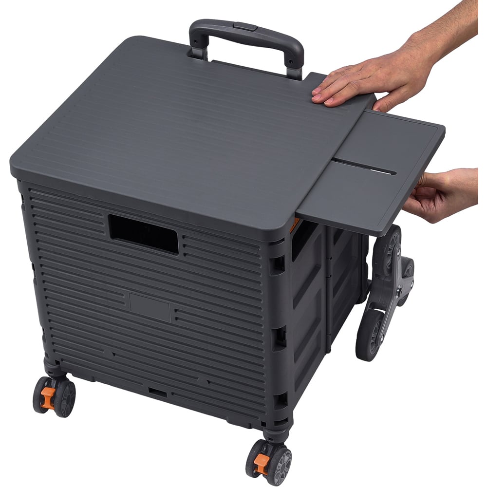 Living and Home Black Collapsible Utility Cart with Magnetic Lid and Adjustable Handle 55L Image 4