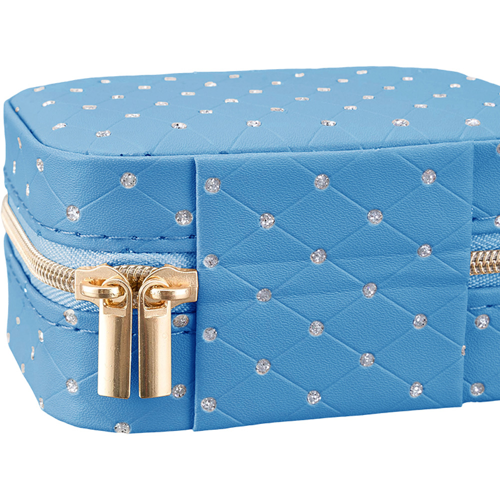 Living and Home Blue PU Leather Rhinestone Detailing Travel Jewellery Box Image 4