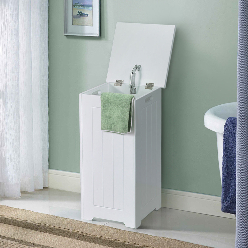 Costway White Wooden Laundry Bin Image 2