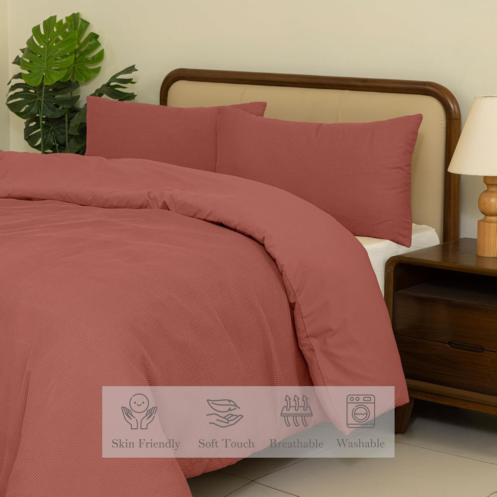 MHG Living Double Terracotta Chunky Waffle Duvet Cover Set Image 6