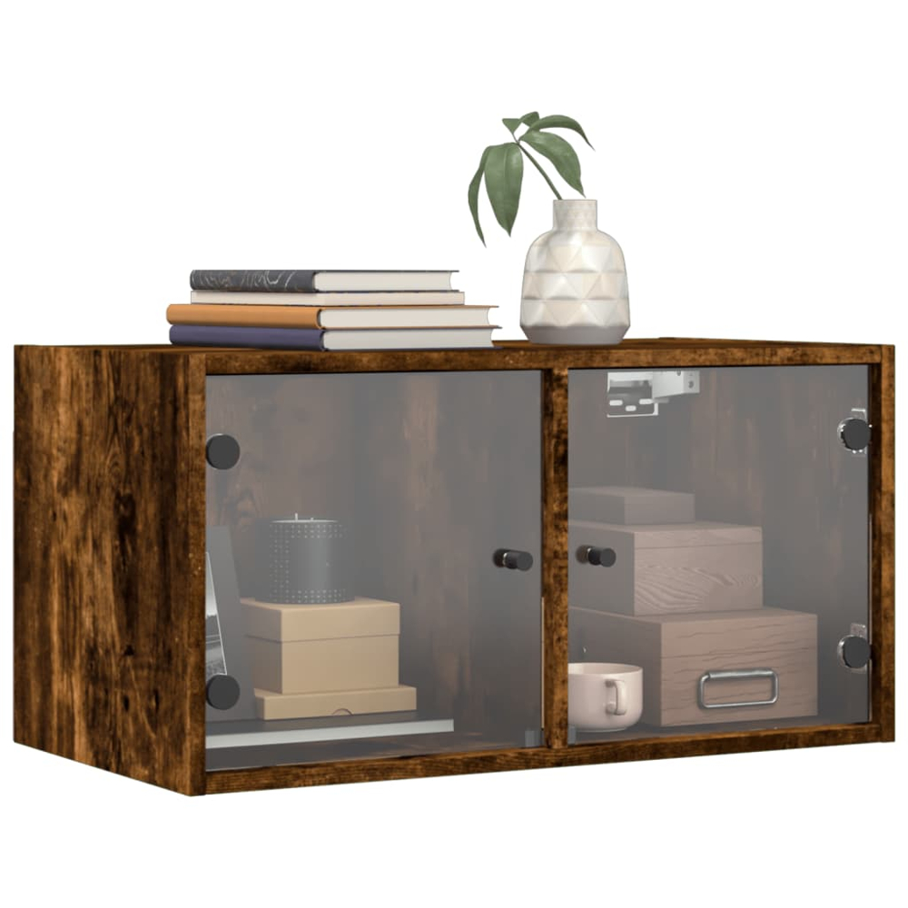 vidaXL 2 Door Smoked Oak Glass Wall Cabinet Image 4