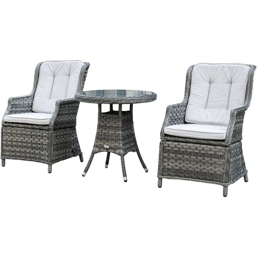 Direct Wicker 2 Seater Grey Rattan Glass Top Bistro Set Image 2
