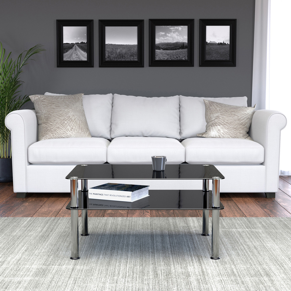 AVF Classic Black and Chrome Glass Coffee Table Image 4