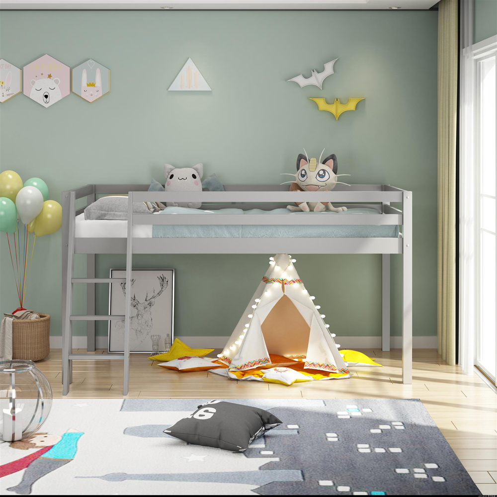 Portland Single Grey Wooden Mid Sleeper with Mattress Image 5