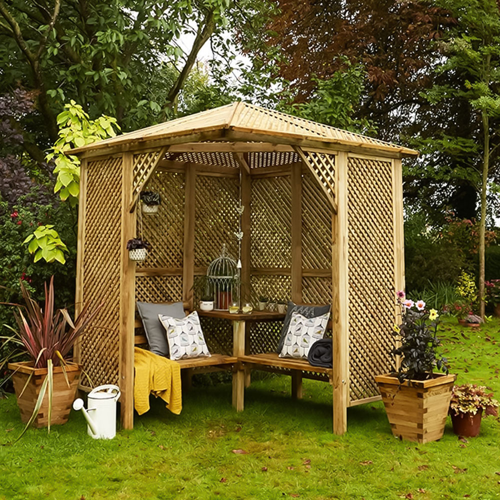 Shire Valencia 4 Seater 6 x 6ft Corner Pressure Treated Arbour Image 7