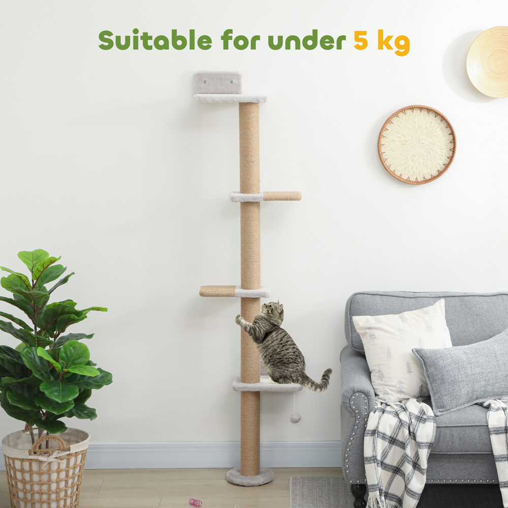 PawHut 4 Platform Light Grey Indoor Wall Mounted Cat Shelves Image 8