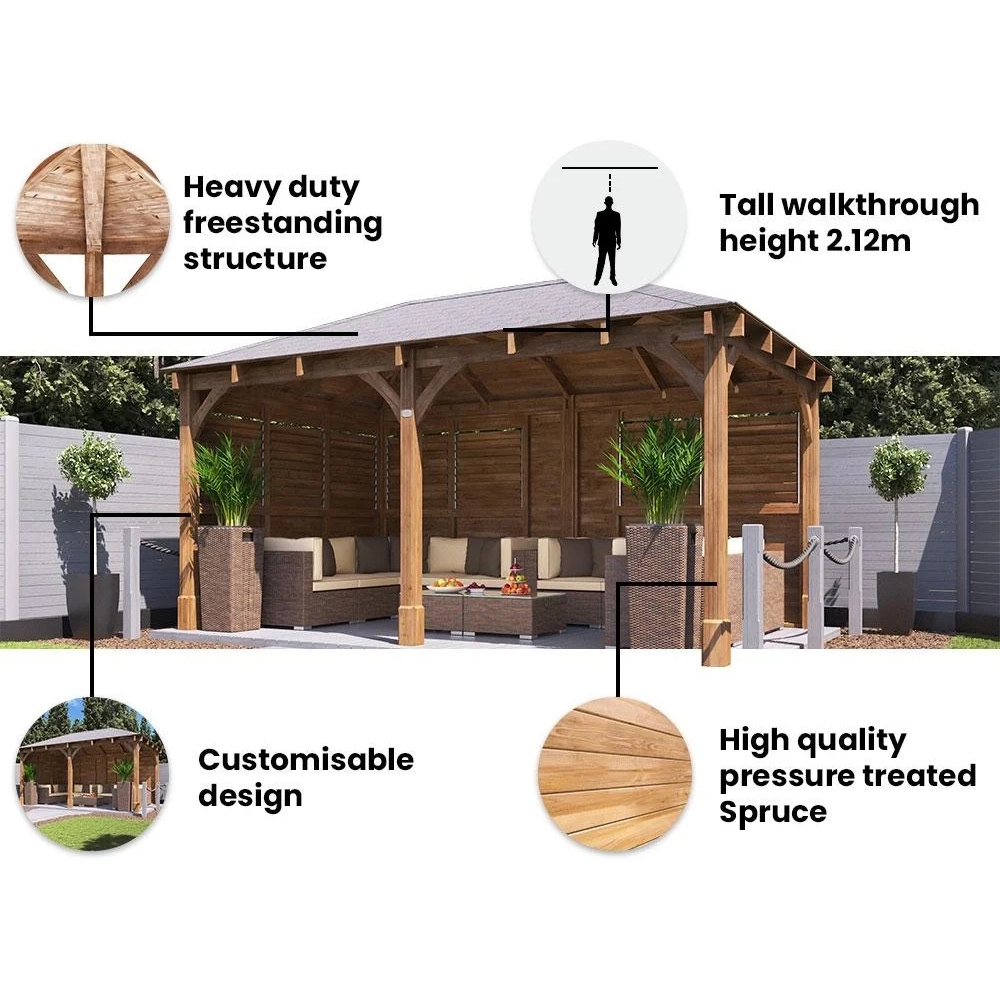 Dunster House Leviathan 5 x 3m Brown Louvre Wall Garden Gazebo with Roof Shingles Image 6