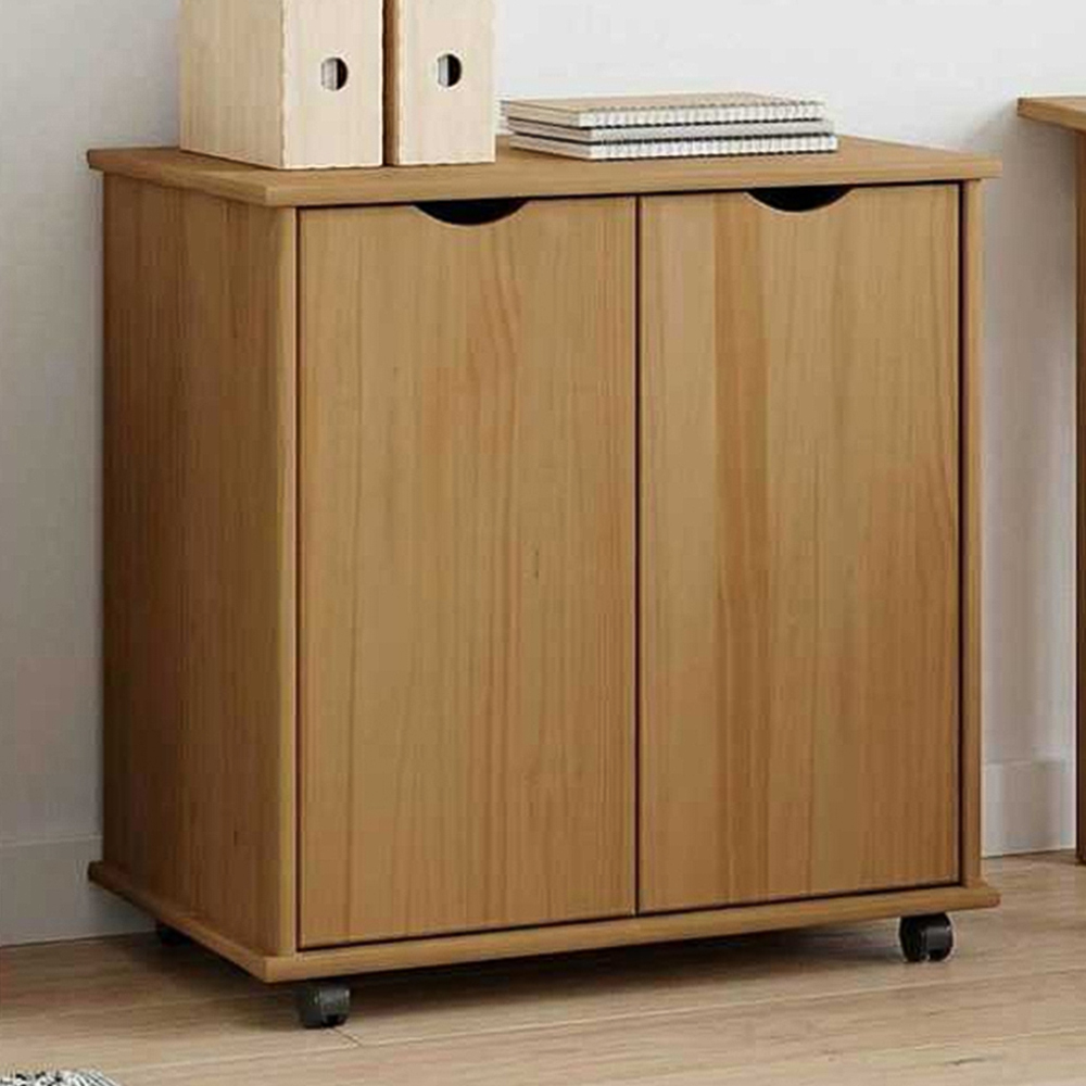 vidaXL 2 Door 2 Shelf Brown Minimalist Rolling Storage Cabinet Image 1