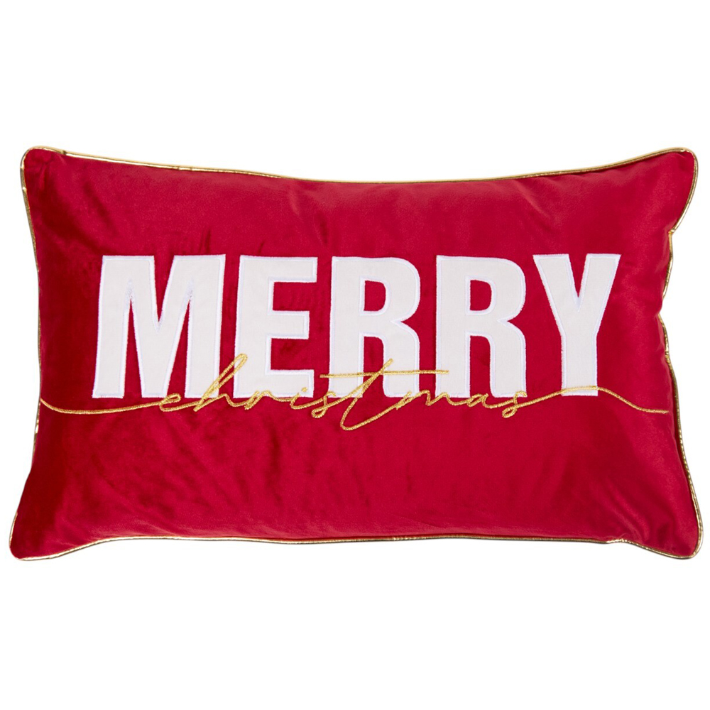 Merry Christmas Slogan Cushion - Red Image 1