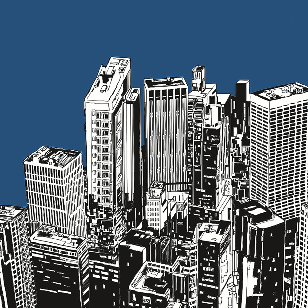 Origin Murals Urban City Skyscrapers Blue Wall Mural Image 2