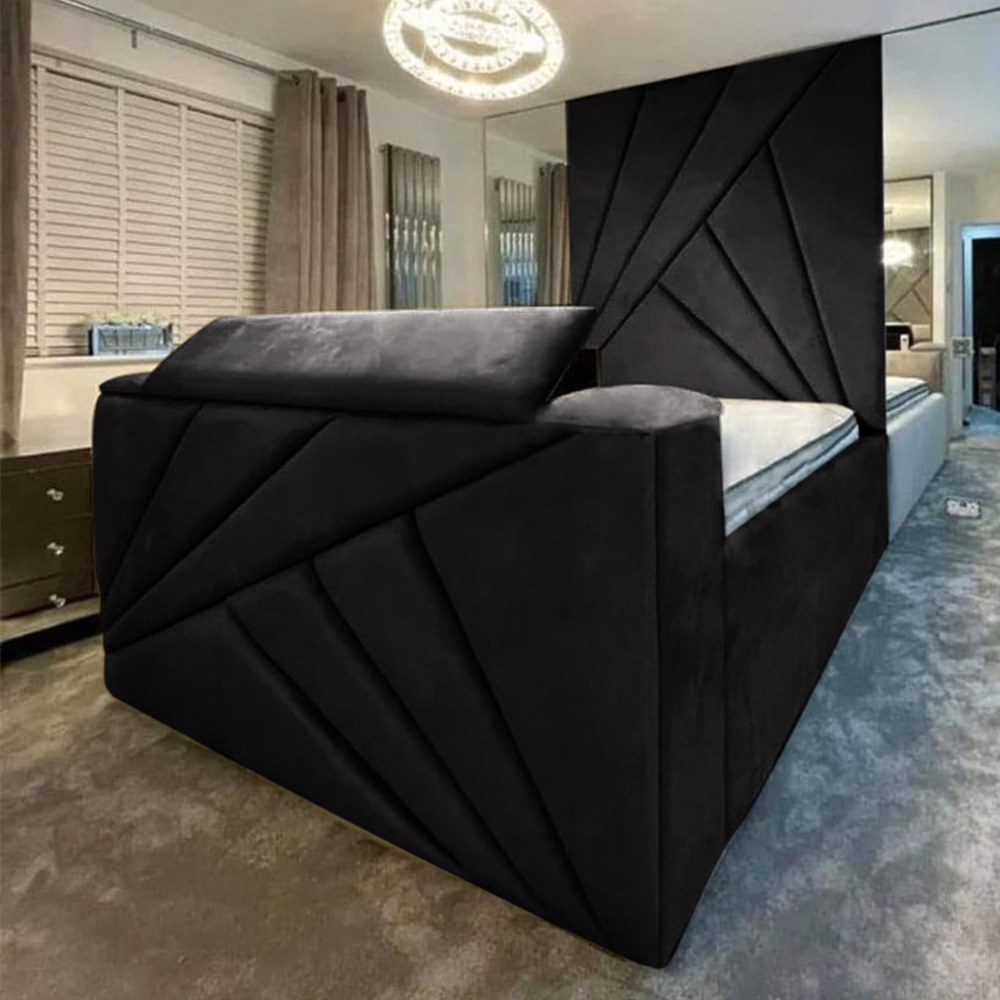 Eleganza Home Tina King Size Black Plush Velvet Bed Frame with Headboard and Remote Image 1