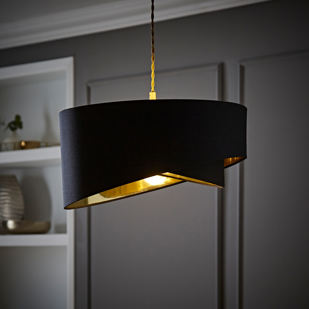 ValueLights Trekan 2 Layer Black with Metallic Gold Inner Pendant Lamp Shade 40cm Image 6