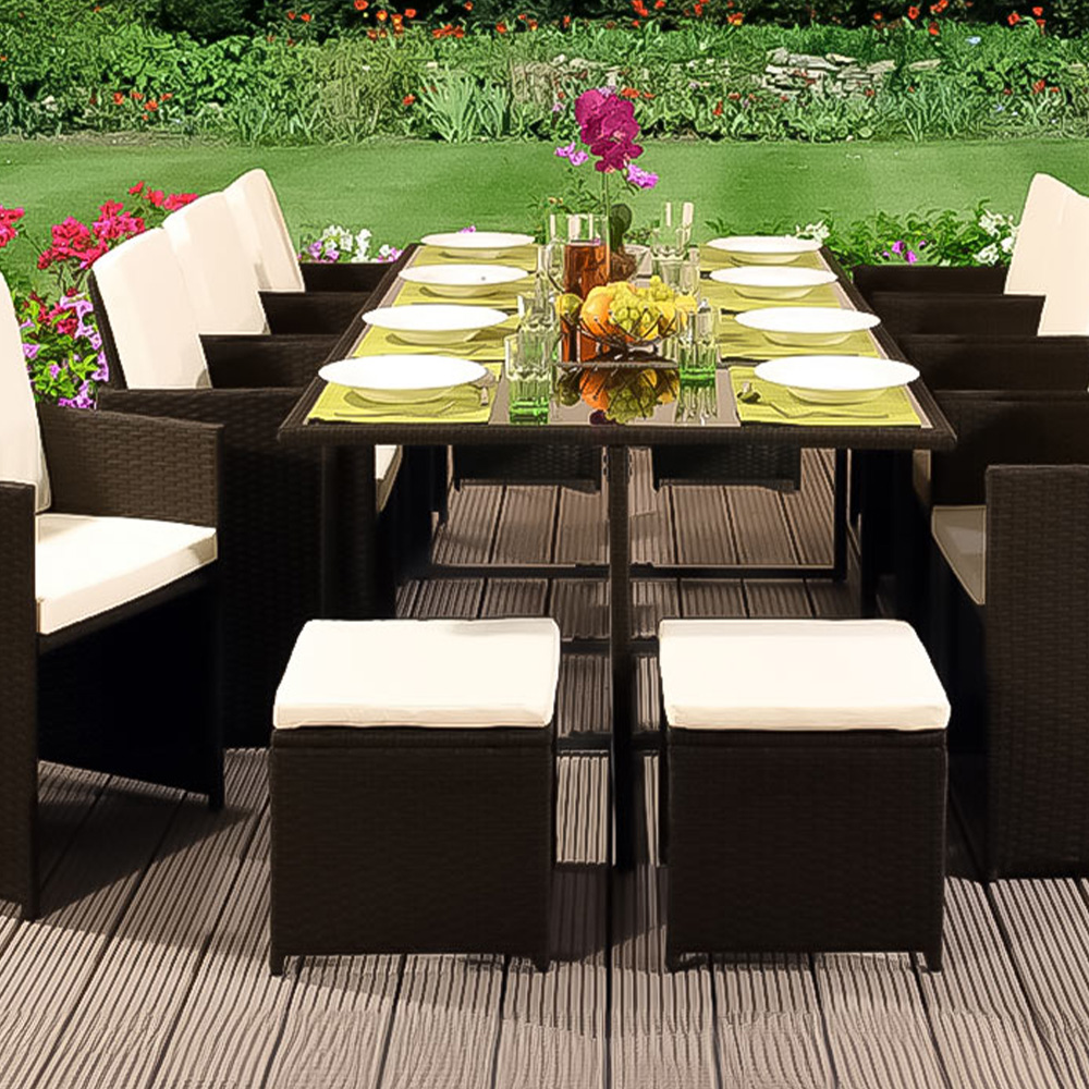 Brooklyn 12 Seater Rattan Cube Garden Dining Set Brown with Cover Image 2