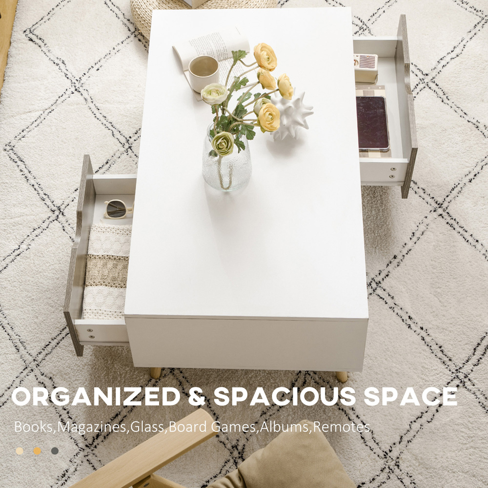 HOMCOM 2 Drawer 2 Shelf White Modern Coffee Table Image 8