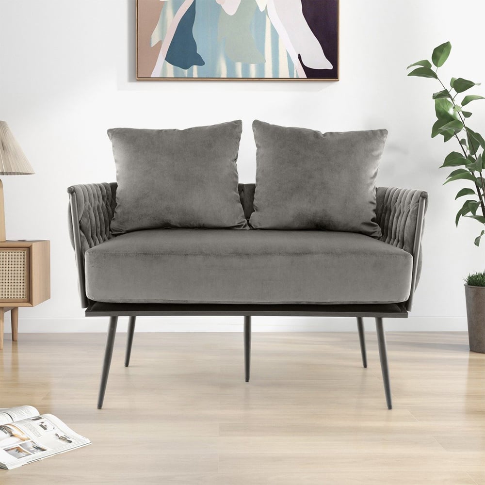 Costway 2 Seater Grey Loveseat Sofa Image 5